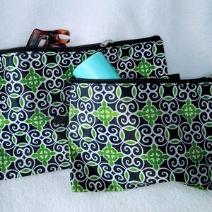 Black and Green Patterned Pouches